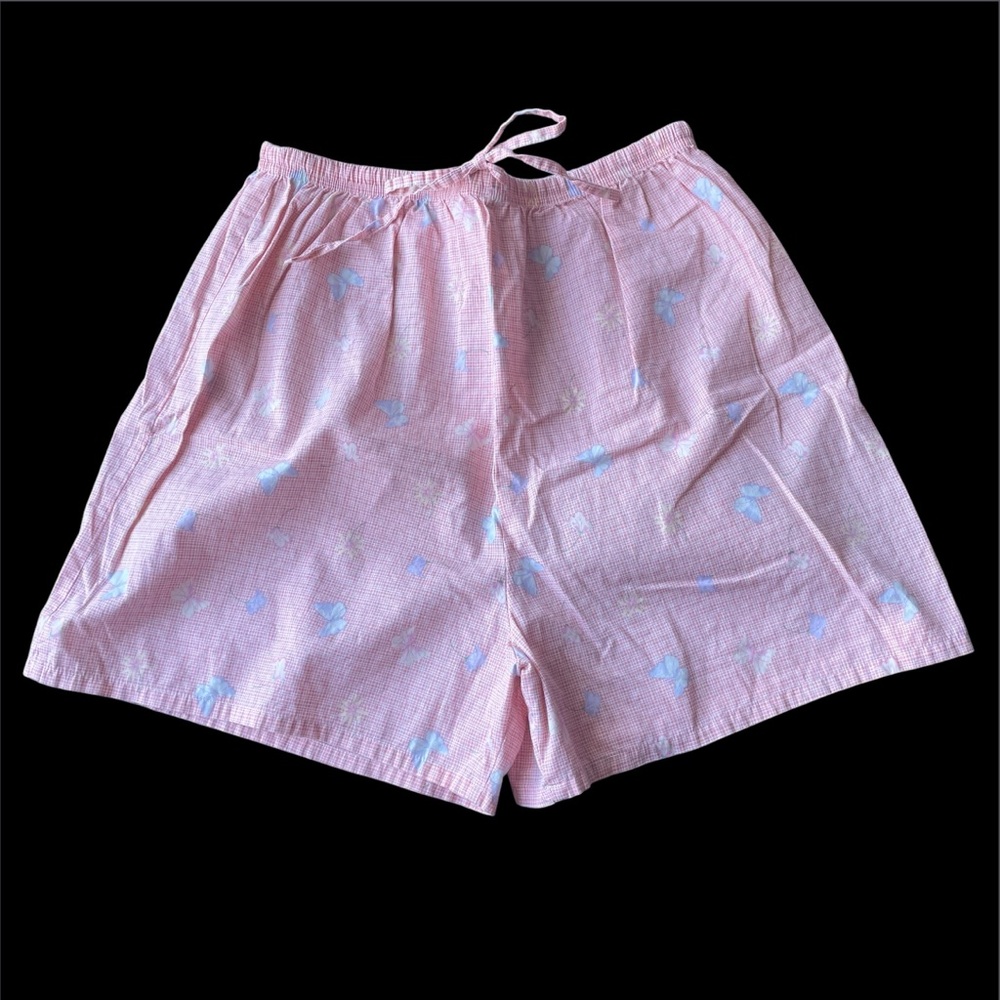 Vintage Floral Butterfly Plaid Sleep Short Boxers 100% Cotton Women’s Pajama